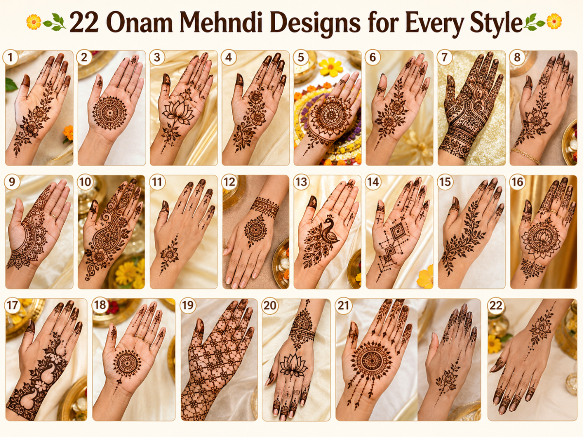 mehndi onam 2026 - ilustrasi berita Inspirasi Mehndi Onam 2026: Desain Estetik untuk Tangan Depan dan Belakang